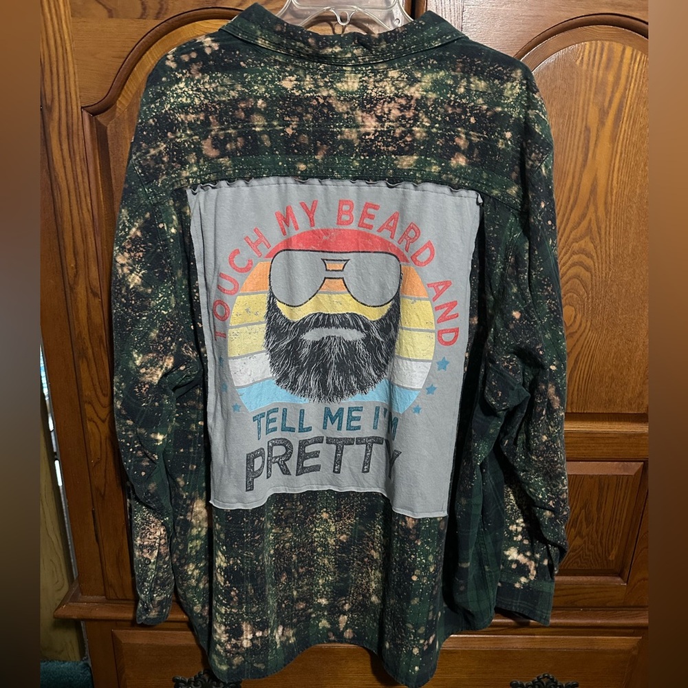 Touch my beard and tell me I’m pretty upcycled flannel tee